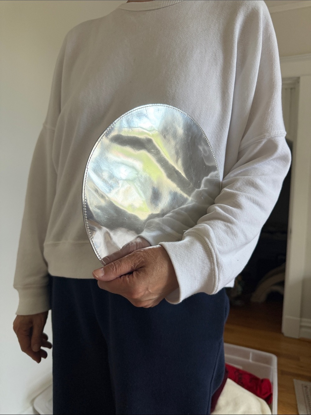 Iridescent Silver Round Clutch